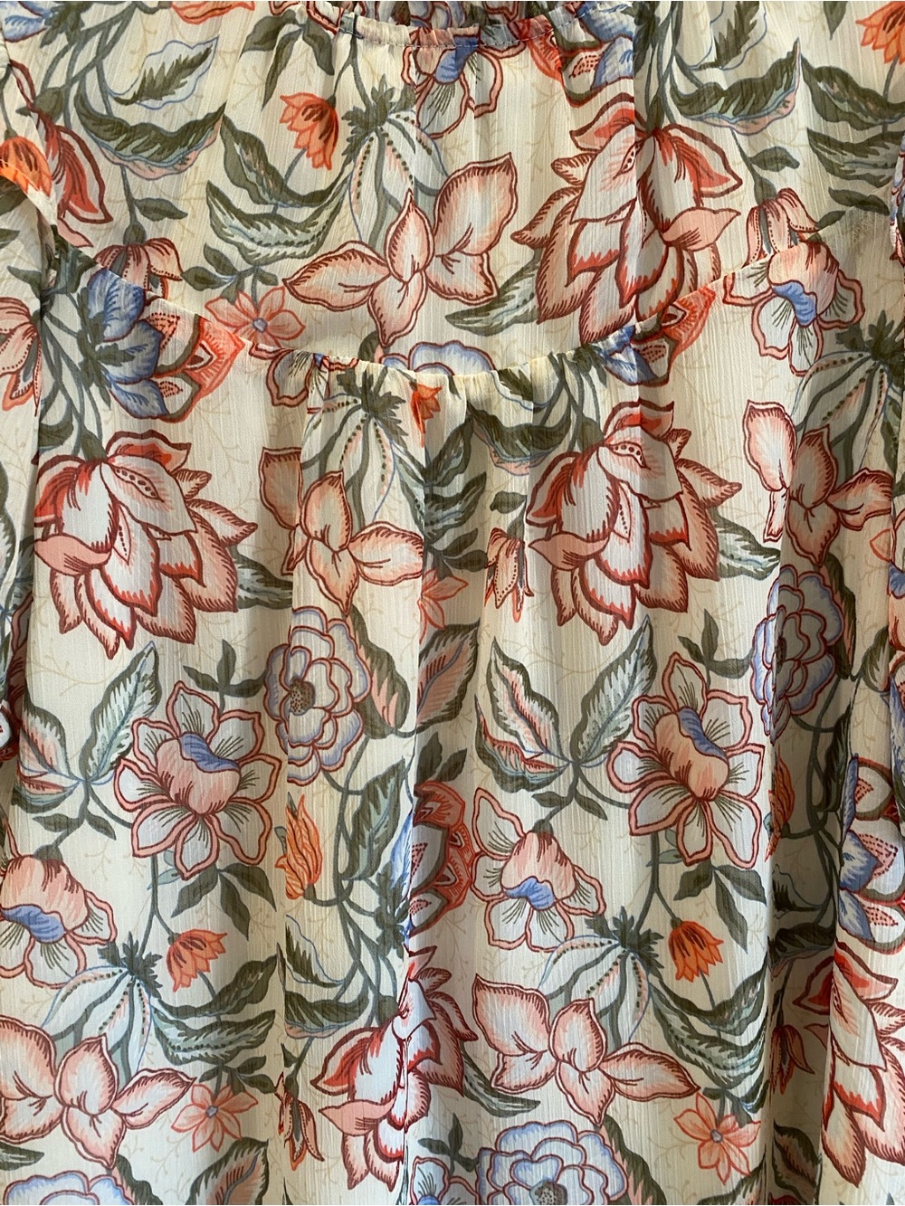 LOFT Cream Floral Puff-Sleeve Blouse - Picture 7 of 7